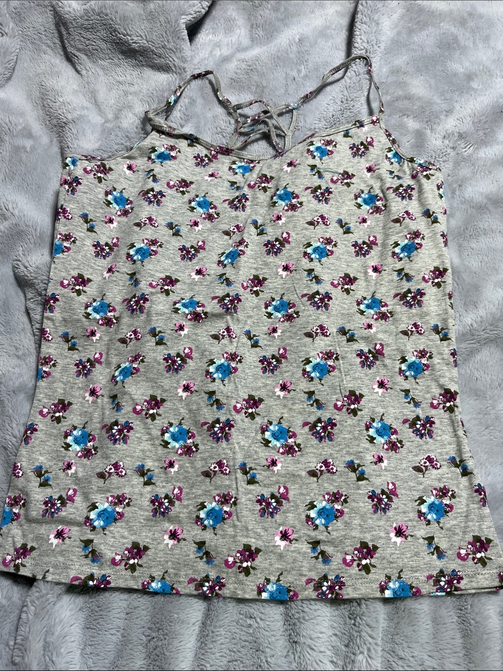 Aeropostale Grey Floral Camisole with Blue & Purple Flowers NWOT